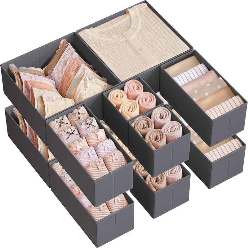 SONGMICS Drawer Organisers Set of 12 Foldable Fabric Storage Boxes Slate Grey