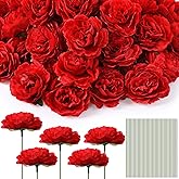 Thiccywoov 100 Pcs Flowers Long Stem Artificial Rose, 3.2 Inches Silk Rose Head Flowers Fake for Wedding Bridal Bouquet Home Floral Decor DIY Centerpieces Arrangements Party Tables Decorations (Red)