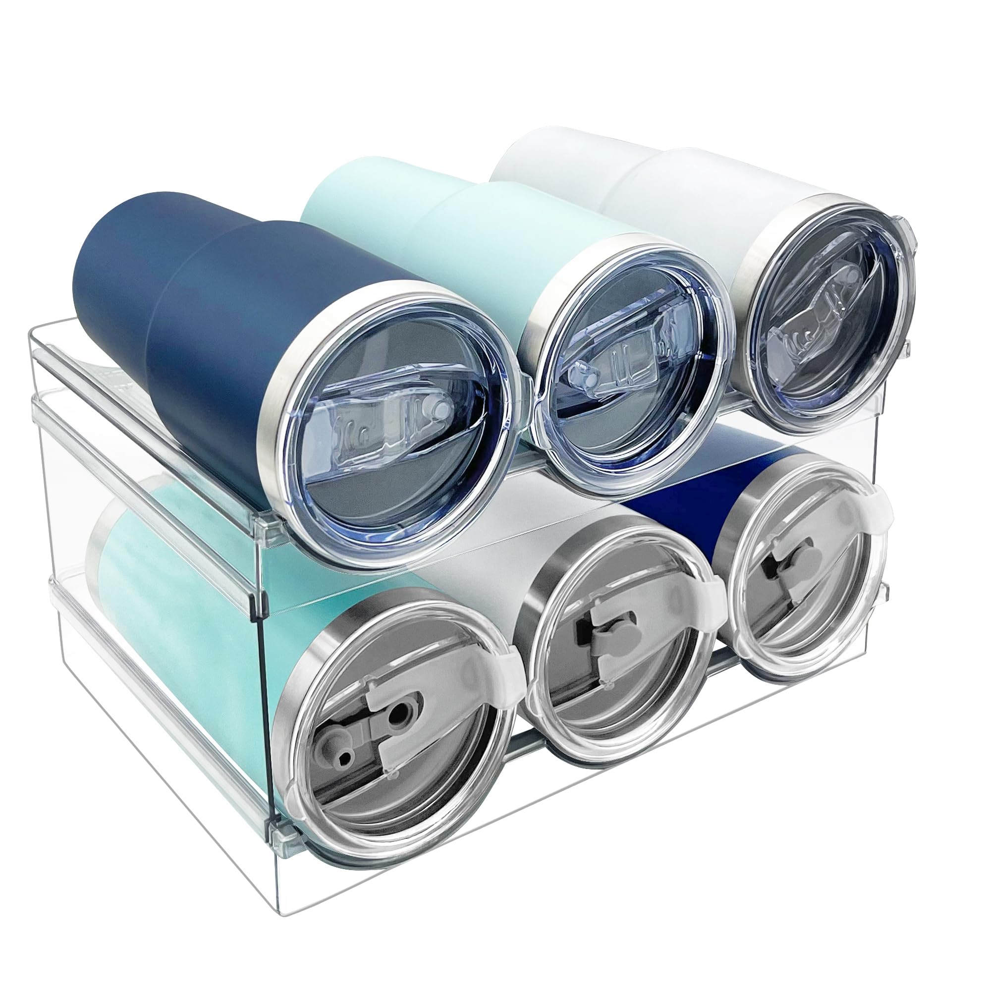 Spaclear Plastic Water Bottle Rack, 2 Shelves (6 Bottles), Modern, Transparent, Stackable, Tiered Shelf, 12" x 4" x 4", Indoor, Kitchen, Beverage Storage and Organization