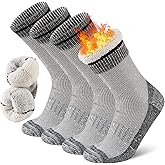 COOPLUS Merino Wool Hiking Socks for Men Thick Thermal Warm Crew Winter Mens Work Boot Socks 4 Pairs