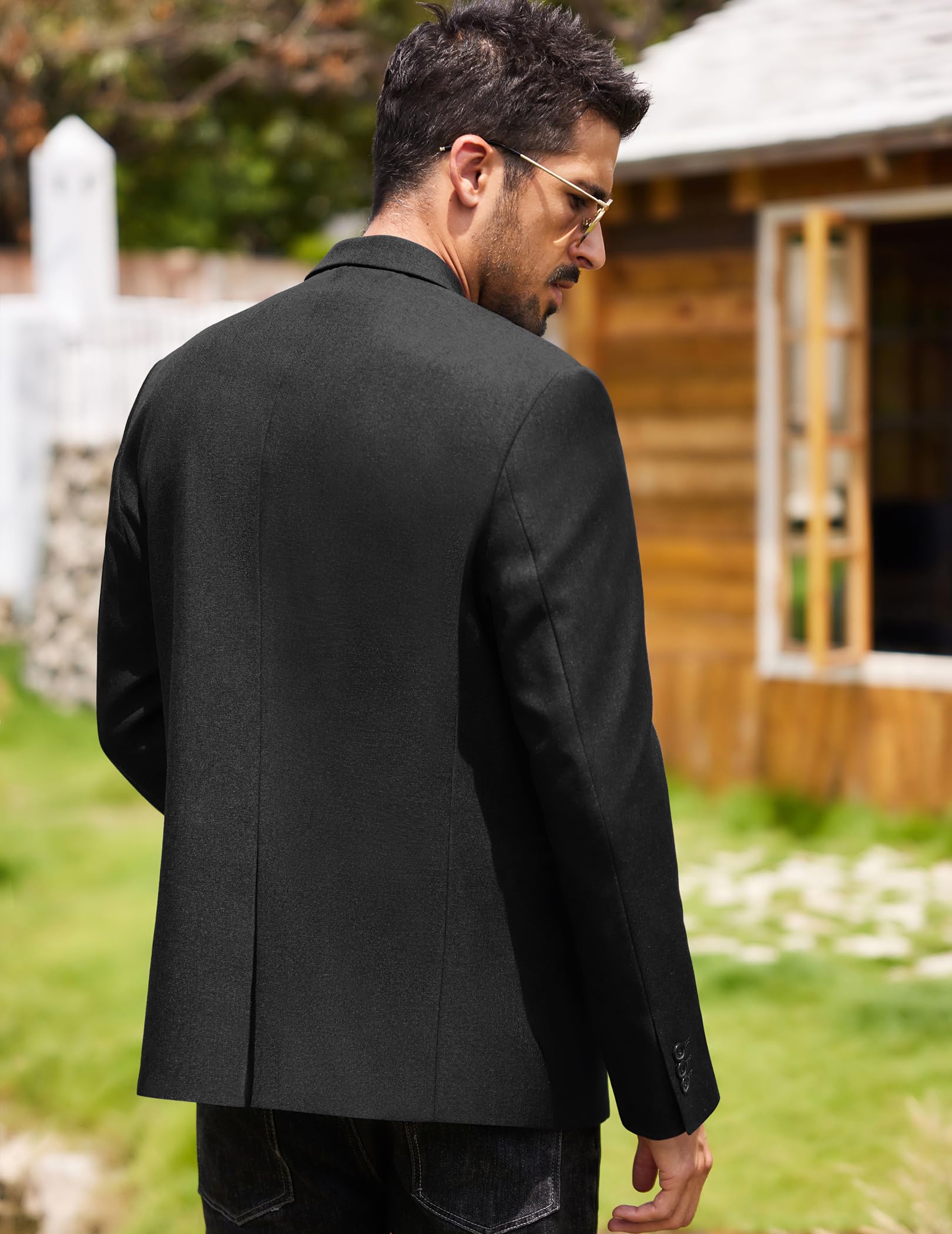 COOFANDY Anzugjacken Sakko Herren Casual Business Blazer Regular Fit 2 Knöpfe Freizeit Anzug Einfarbig Schwarz M 4
