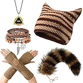 5 Pcs Therian Gear Stuff Cat Beanie Hat Therian Necklace Glove Bracelet Raccoon Tail Keychain Y2k Fairy Grunge Accessories