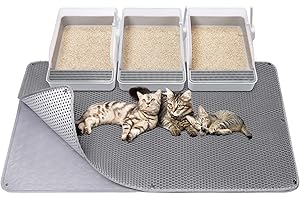 Fostanfly Cat Litter Mat Size 114 × 68 cm, Machine Washable XL Large Honeycomb Double Layer Cat Litter Trapping Mat, Easy to 
