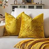 SINYASAN Set of 2 Mustard Yellow Decorative Velvet Throw Pillow Covers 20x20 Inches, Soft Neutral Accent Pillow Cases with Vintage Textured Farmhouse Couch Cushion Covers for Luxurious Home Decor