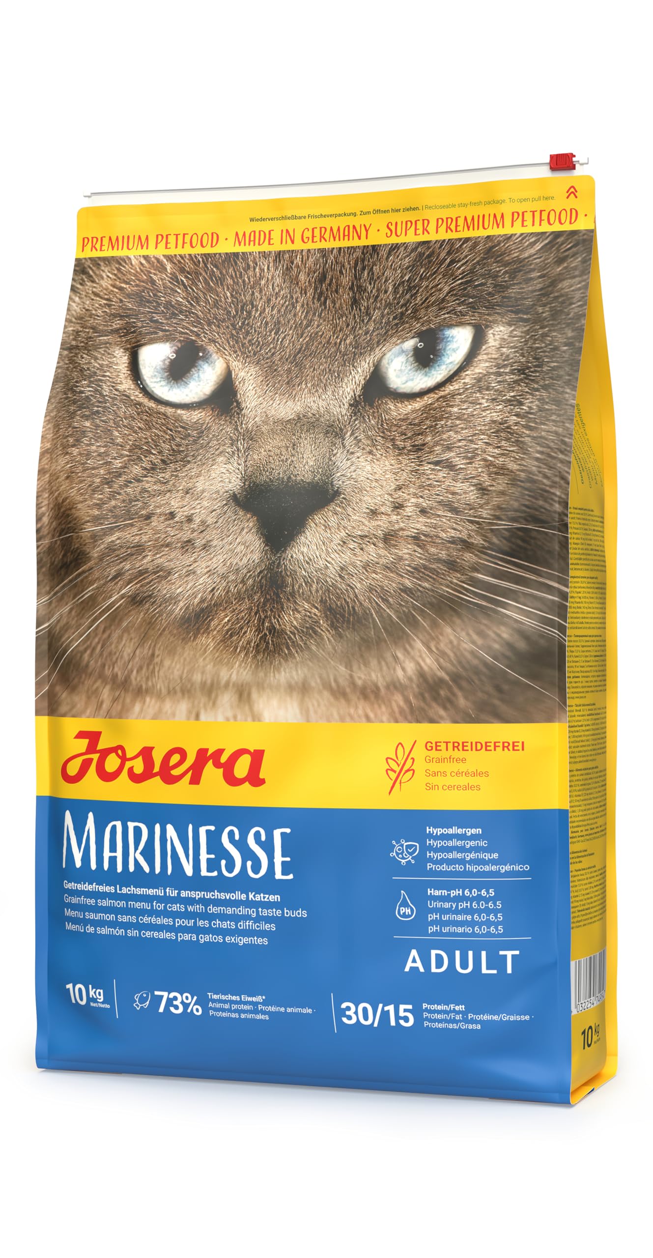 Josera Marinesse complete adult cat food | Grain-free | Single animal protein | Salmon | Hypoallergenic | Sensitive | Anti-Hairball | Urinary pH | 10kg
