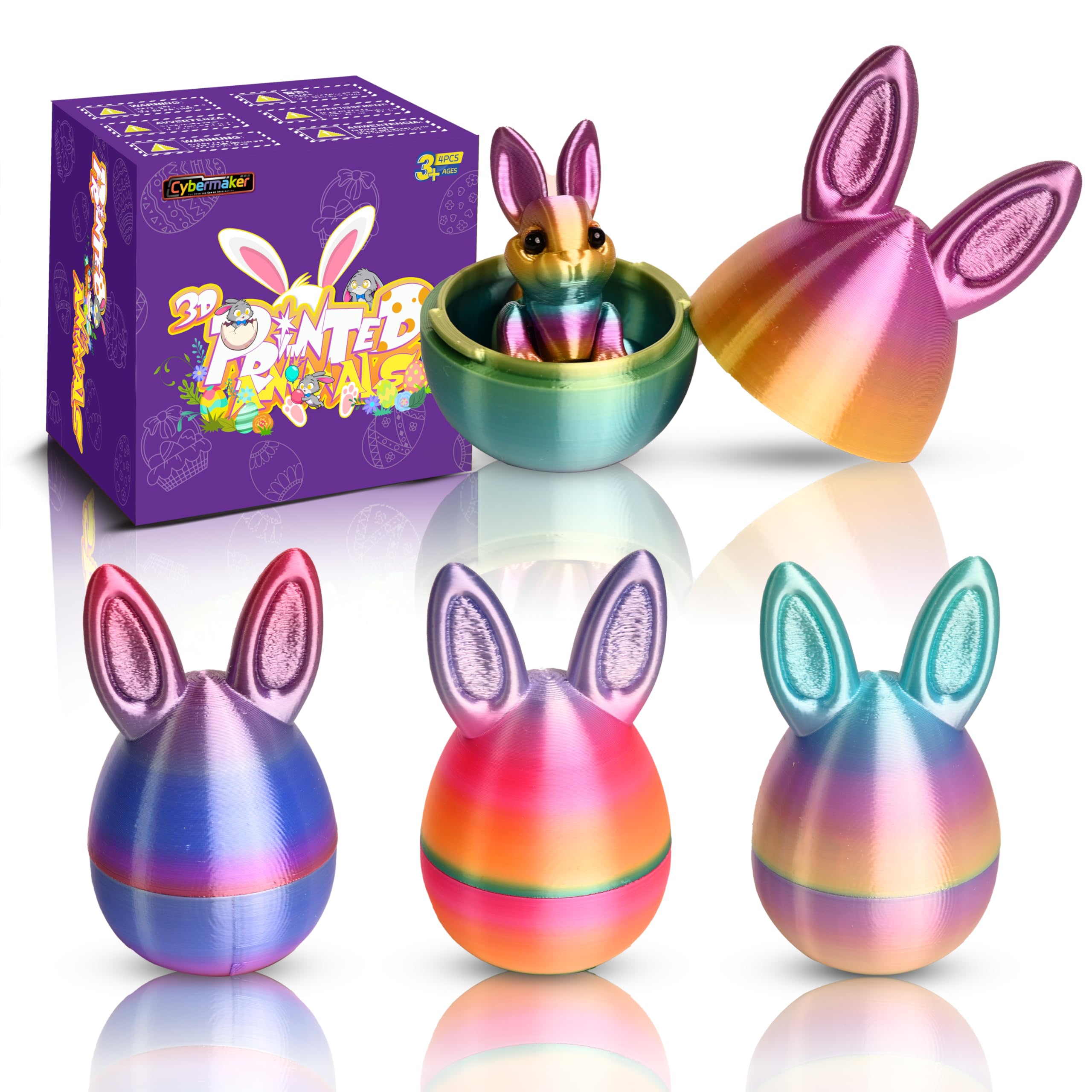 Cybermaker 4PCS 3D Printed Easter Eggs for Kids, Colorful Easter Basket Fillers, Desk Decor, Decorative Easter Eggs for Home