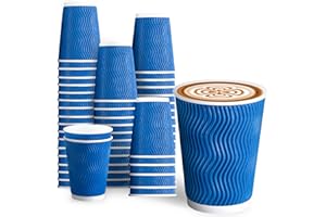 BYSNOW 100 Pack 12 oz Disposable Coffee Cups, Corrugated Insulated Ripple Wall Paper Coffee Cups 12oz, To Go Coffee Cups for Hot Beverage or Cold Drinks(Navy 100Count)