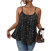 SHENHE Women's Plus Size Sparkly Spaghetti Strap Cami Top Sleeveless Ruffled Night Out Tops
