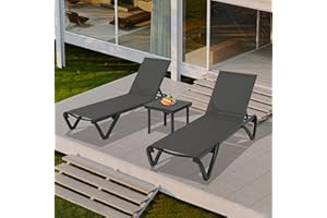 DOMI OUTDOOR LIVING Domi Pool Lounge Chairs, Aluminum Patio Chaise Lounge with Side Table, 5 Position Adjustable Backrest and Wheels, All Weather Outdoor Lounge Chairs for Beach, Yard, Balcony, Poolside, Dark Grey