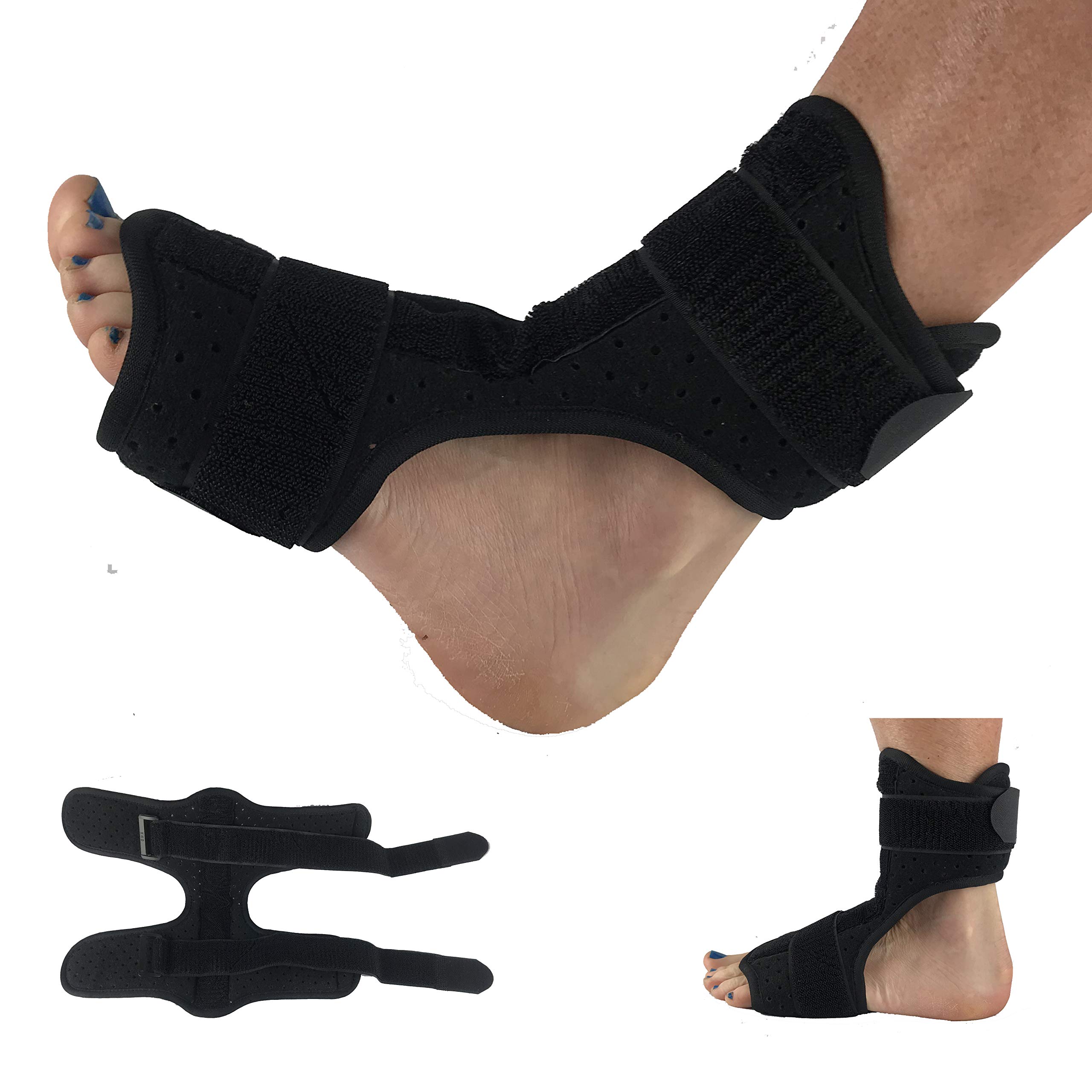 gr8ful® Night Splint Foot Brace for Plantar Fasciitis | Heel Pain, Burtis, Achilles Tendonitis, Heel Spur | Adjustable Foot Drop Support Dorsal Orthotic Ankle Strap | Men or Women | One Size | Black