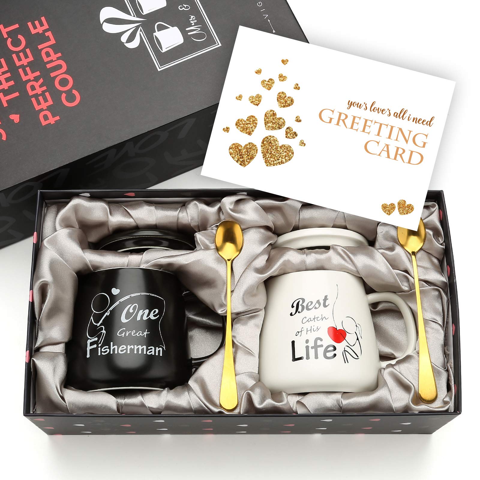 Sovyime One Great Fisherman, Best Catch of His Life Coffee Couple Mugs Gift Set - Unique Engagement Wedding Gift for Couples - Funny Idea for Lovers Friends Valentine's Day Gifts - 15 OZ โ image 1