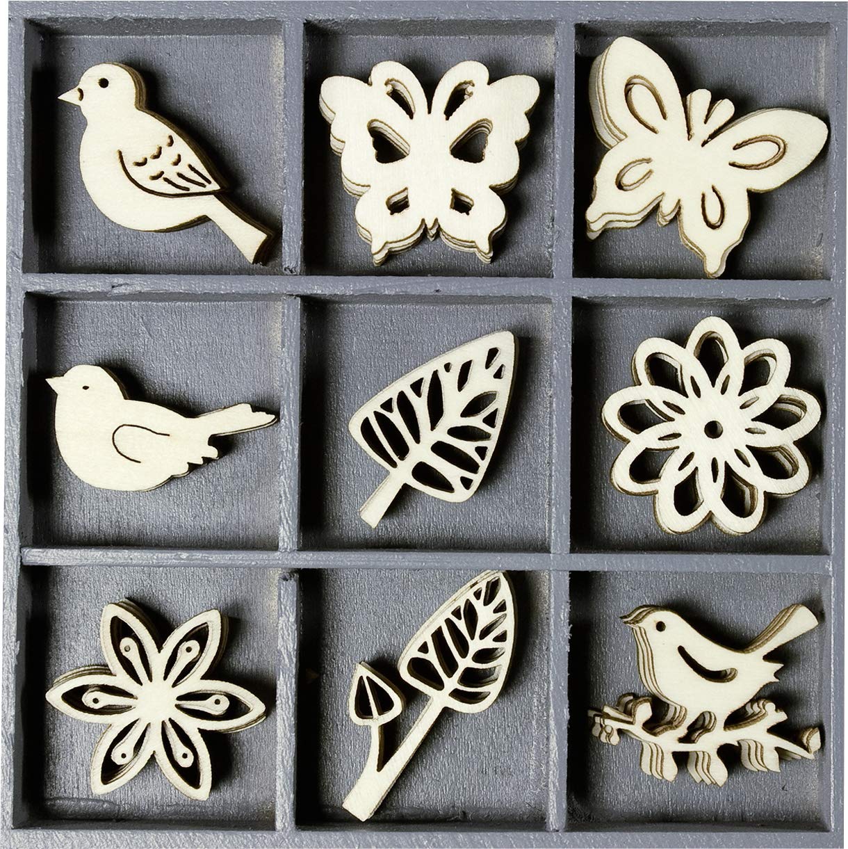 cArt-Us 10.5 x 10.5 cm Wooden Box with Floral Fine Ornaments, Natural