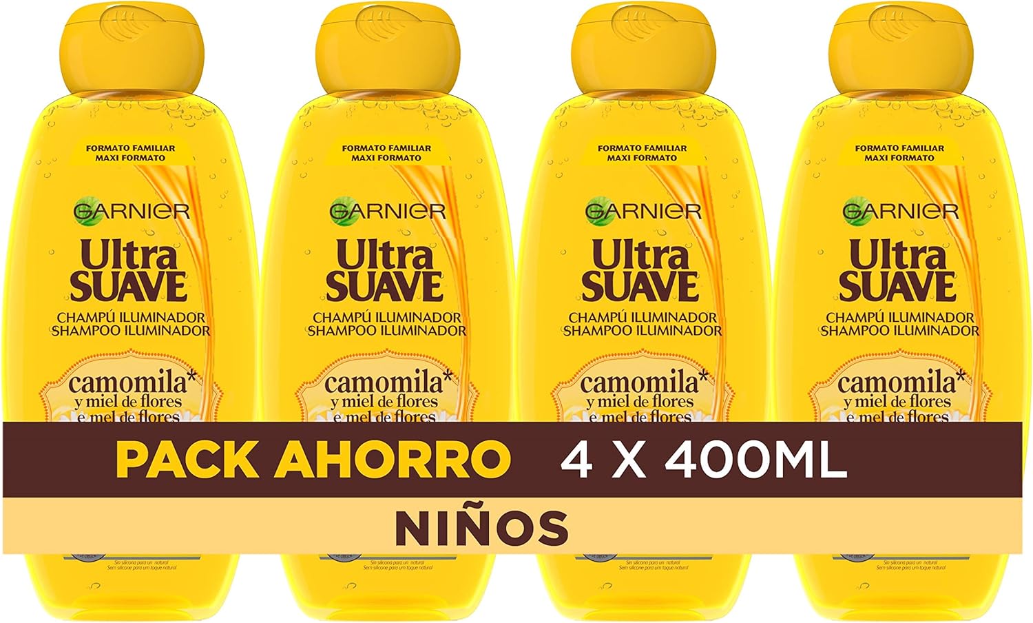 4 botes de champú Garnier Ultra Suave Camomila y miel de flores por 8,75€ (marcando aplicar cupón en compra recurrente)
