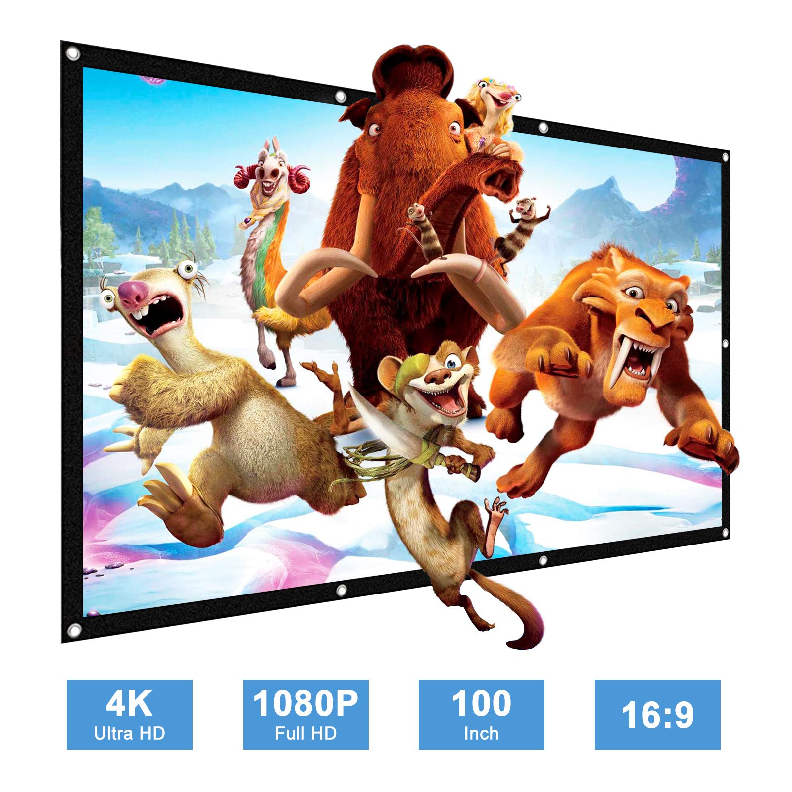 Projector Screen, Samzuy 100 inch 4K HD 16:9 Foldable Anti-Crease Wrinkle-Free Portable Projection Movie Screen for Home Theater Outdoor Indoor