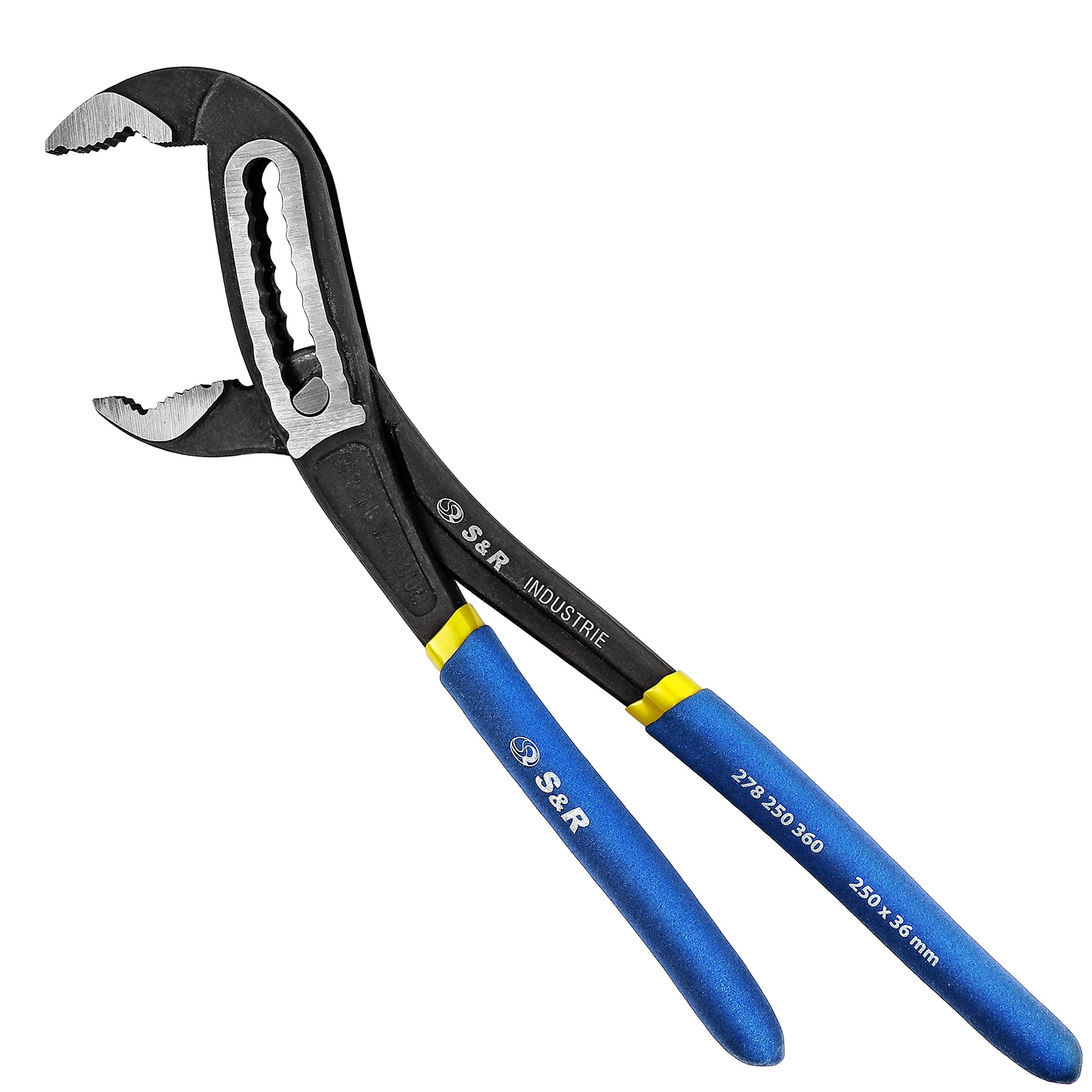 S&R Water Pump Pliers, 250mm Pipe Wrench – CR-V Steel, 55mm Opening Width, Double-Coated Secure Handles