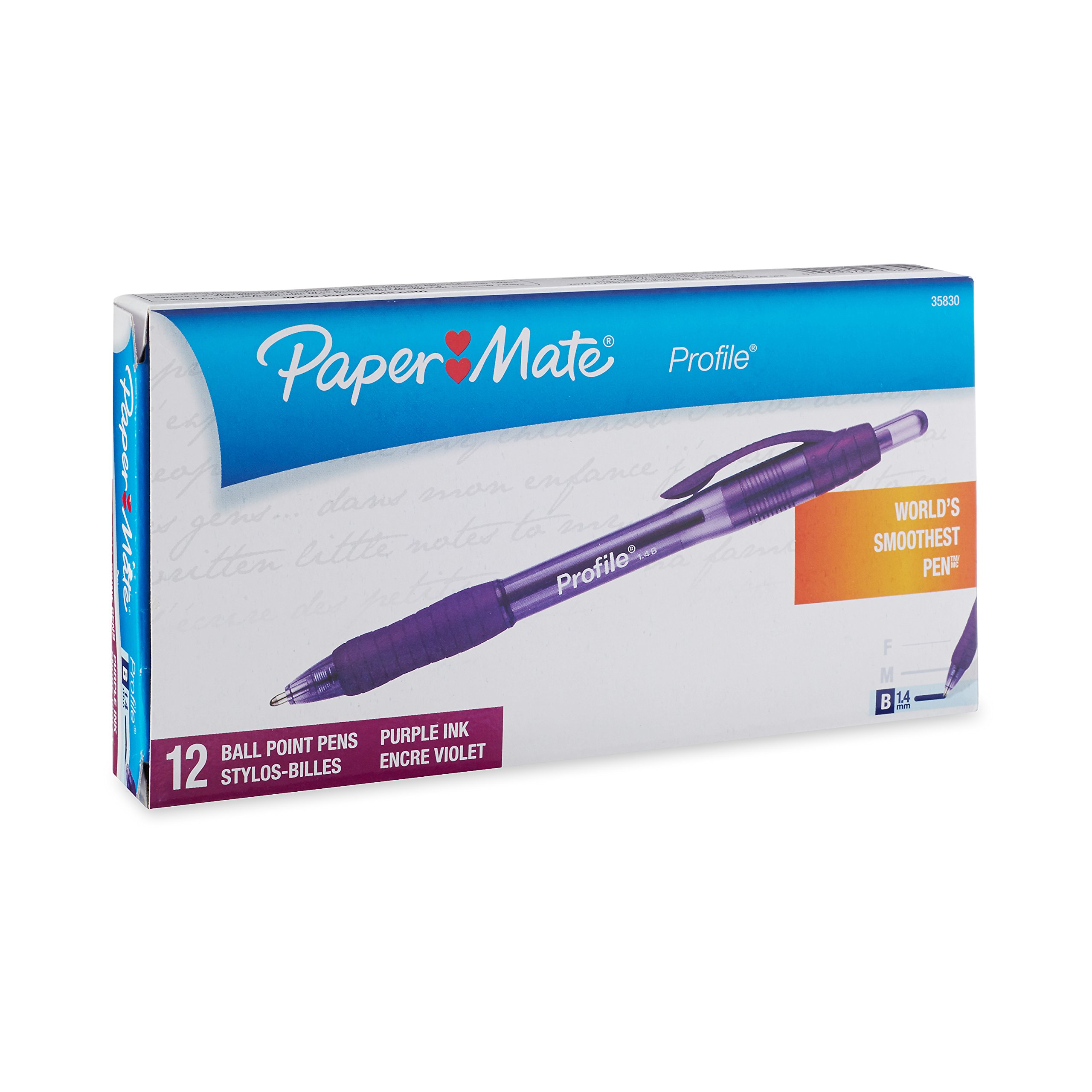 Paper Mate Profile Retractable Ballpoint Pens, Bold (1.4mm), Purple, 12
