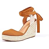 Women's Espadrille Wedge Sandals Closed Toe Lace Up Platform Ankle Wrap Summer Casual Shoes