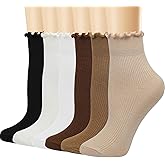 Ginmewrae Womens Ruffle Socks Cute Frilly Ankle Breathable Cotton Warm Soft Casual Crew Socks for Women 6 Pack