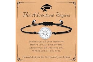 TempBeau Graduation Gifts 2024 Compass Bracelet for Women Men Boy Girls Zircon Adjustable Rope Graduation Bracelet College Senior Middle High School Graduate Class Jewelry Gift Cards Christmas Mommy Daughter Student Teacher Classmates Friends