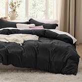 Bedsure Prewashed Duvet Cover King, Cotton-Like Soft Bedding Set, Black | Ultra Soft, Relaxed Texture, Breathable Comfort, Hidden Zipper, 8 Corner Ties, Easy Care, OEKO-TEX Certified, Year-Round Use