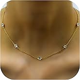 AceLay 14k Gold/Silver/Rose Plated Pearl Necklaces for Women | Simulated Diamond By The Yard Station Necklace | Dainty Solitaire Pendant Necklace with station Cubic Zirconia - Womens CZ Chain Necklace