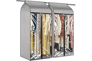 Univivi Hanging Garment Bags,2PCS Garment Clothes Cover Protector Garment Rack Cover Protector Well-Sealed Dress Bags with Cl