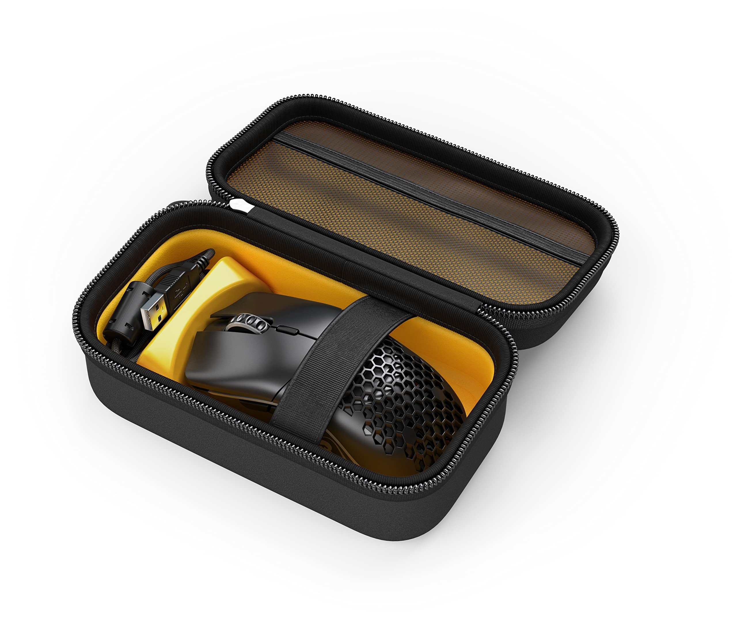 Universal Mouse Case by Glorious Gaming, w/Accessory Pocket & Adjustable Wedge (No Shake), Portable Carrying Case, Hard Shell, Zipper, & Wool Interior, for Bluetooth Wireless Mice & Wired Mice