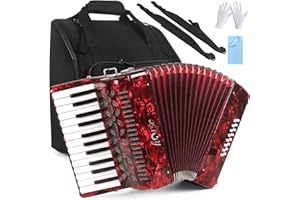HORSE 25 Keys Accordion, 16 Bass Piano Accordion Acordeón Acordeones Para Adultos for Beginner and Adults, Lightweight Portable with Adjustable Straps, Cleaning Cloth, Glove, and Bag(Red)