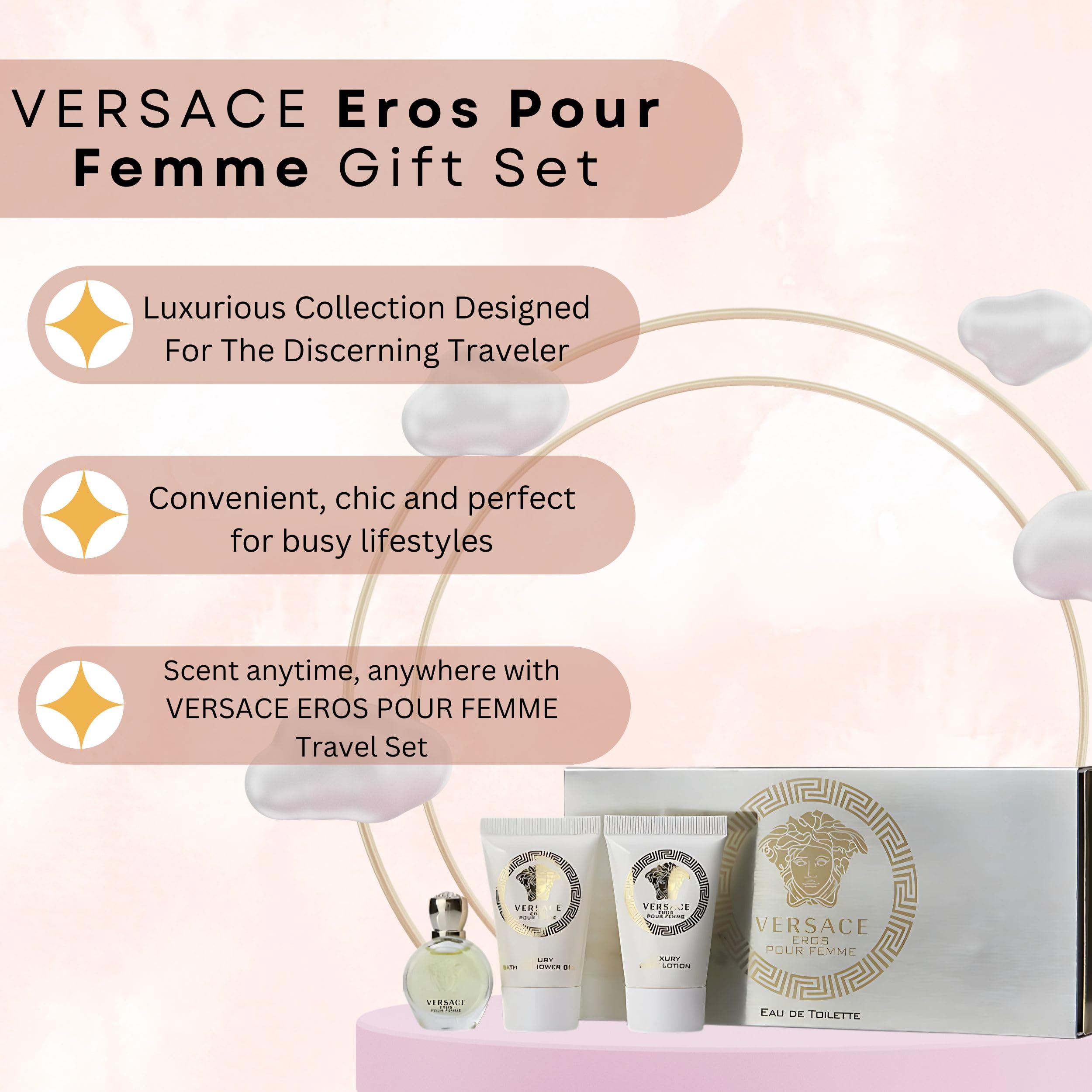 Versace Eros Pour Femme Perfume for Women Travel Mini Gift Set- EDP, Shower Gel, Body Lotion