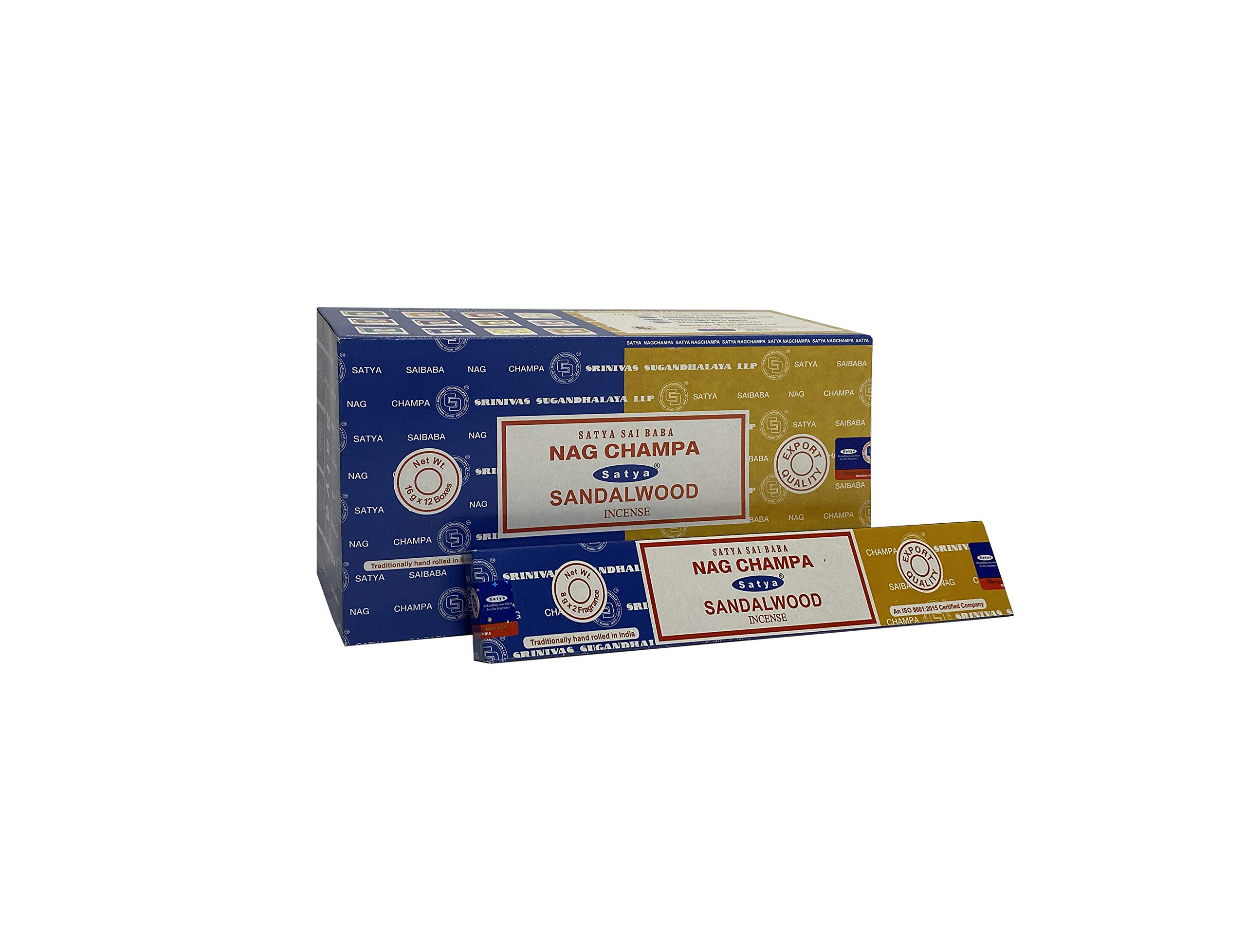 Satya 01331 Nag Champa & Sandalwood Combo Set Of Incense Sticks, 12 Packs x 16g