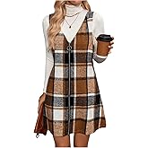 Milumia Women's Overall Dress Plaid Zip Front Sleeveless Jumper Dresses