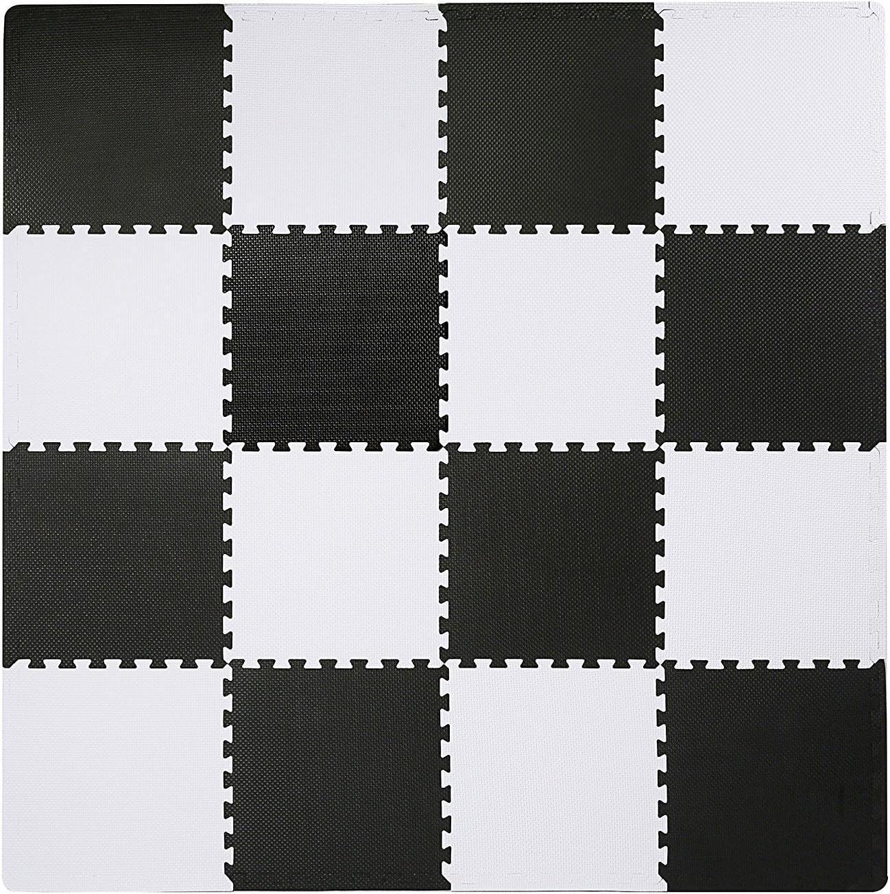 Superjare Interlocking Floor Tiles, 16 Tiles EVA Foam Puzzle Mat with Borders - White and Black