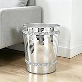 Modern Trash Can, Silver Mosaic Glass Bathroom Trash Can, 8-10 Liter Round Wastebasket, Luxurious Handcrafted Mirror Decoration, Suitable for Bedroom, Kitchen, Office, Desk, Dormitorie, Laundry Room