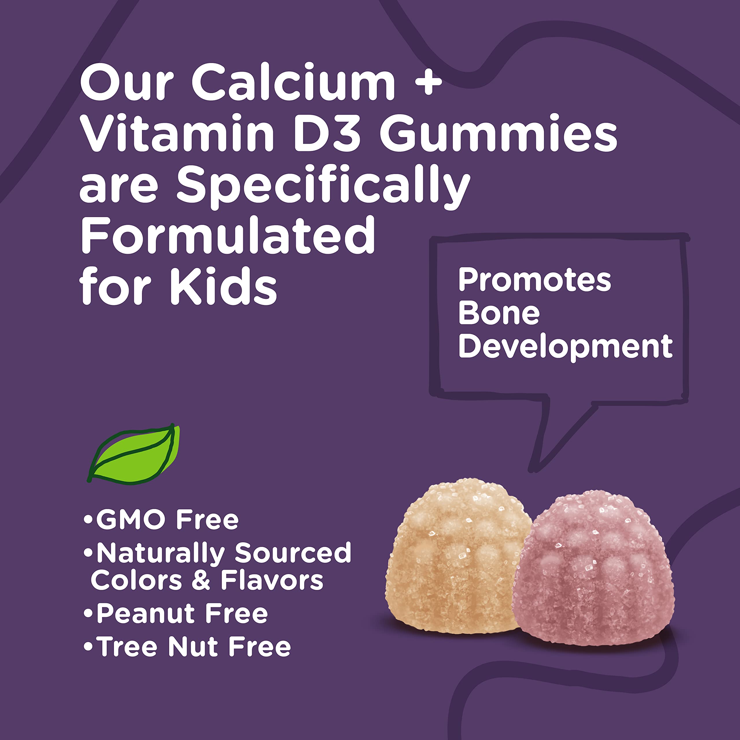Kids Calcium Gummies with Vitamin D3 - Supports Bone Health & Tooth Health - Naturally Sourced Calcium 500mg Plus Vitamin D3 1000iu - Gluten Free, GMO Free - Tasty Chewable Fruit Flavored Gummy