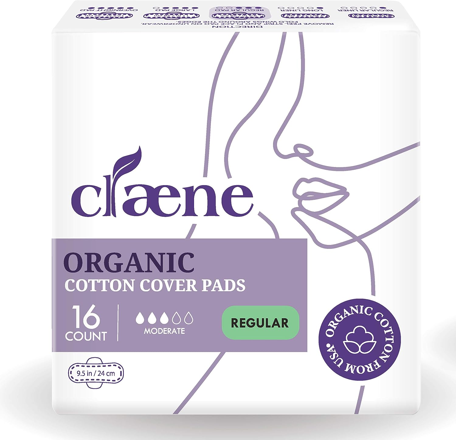 Claene Organic Cotton Cover Pads, Menstrual Regular Pads for Women, Unscented, Breathable, Natural Sanitary Napkins with Wings (Regular, 1 Pack, Total 16): Health & Personal Care