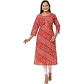 Vi VIHAAN IMPEX Women's Cotton Kurti Red Sanganeri Print Ready to Wear Tops Casual Fall Tops Perfect for Daily Wear