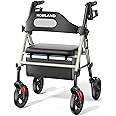 HOMLAND Walkers for Seniors with Seat, Foldable Rollator Walker, Reinforced Frame Supports 350lbs, 8" Big Wheels for All Terrain, Dual Adjustable Height, Ergonomic Backrest and Seat Rolling Walker.