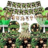 Monkey Birthday Decorations, Monkey Party Decoration, Plates Cups Napkins Tablecloth Happy Birthday Banner Balloon Cake Toppers for Wild Jungle Animal Theme Supplies, Serves 20