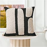 Zealax Black and Beige Boho Chunky Pillow Cover Neutral Decorative Square Throw Pillow Cover 18”x18”, Modern Abstract Tufted Pillow Case Geometric Woven Cushion Covers for Couch Bed Living Room, 1PC
