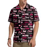 ELDPS Breast Cancer Shirts for Men Pink Ribbon Graphic Tees Breast Cancer Awareness Tshirts Button Down Tops