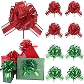 32 Pcs Christmas Large Pull Bows for Gift Wrapping, 6 Inch Organza Ribbon Red and Green Gift Bows for Presents, Vibrant Colors Xmas Decorative Bows for Baskets Valentine Wedding Party Holiday Decor