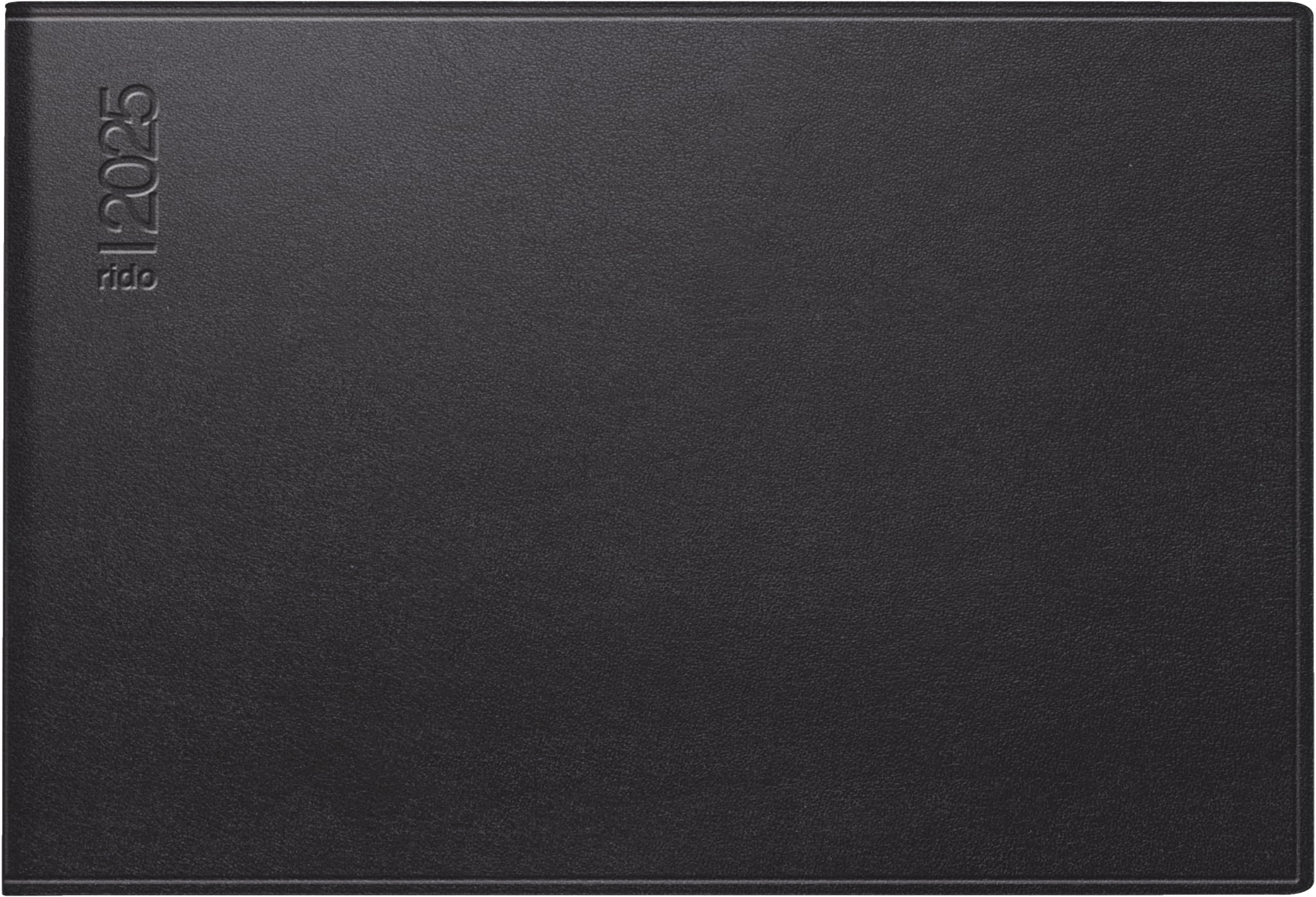rido/idé Pocket Diary Model Septimus (2025), 2 Pages = 1 Week, A6 Landscape, 128 Pages, Faux Leather Cover, Gratello, Black
