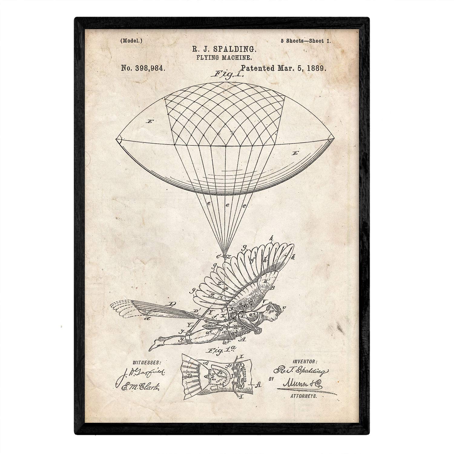 Nacnic Poster human Zepelin patent. Sheet with old design patent in A3 size and vintage background