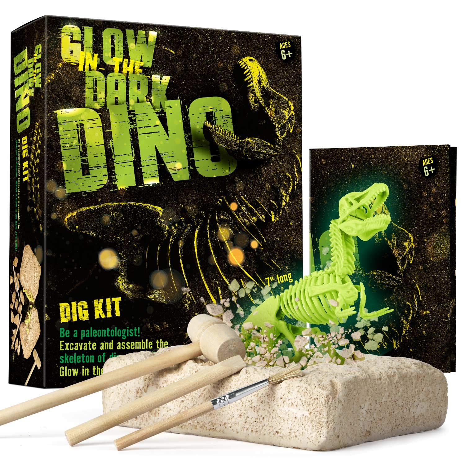 Dr. Daz Glow-in-the-Dark Dinosaur Skeleton Excavation Set for Children Dino Bone Excavation Toy Archaeology Palaeontology Gift