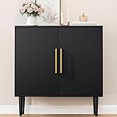 Vrullu Modern Storage Cabinet, Free Standing Buffet Cabinet, Black Sideboard and Buffet Storage, Wood Accent Furniture for Li