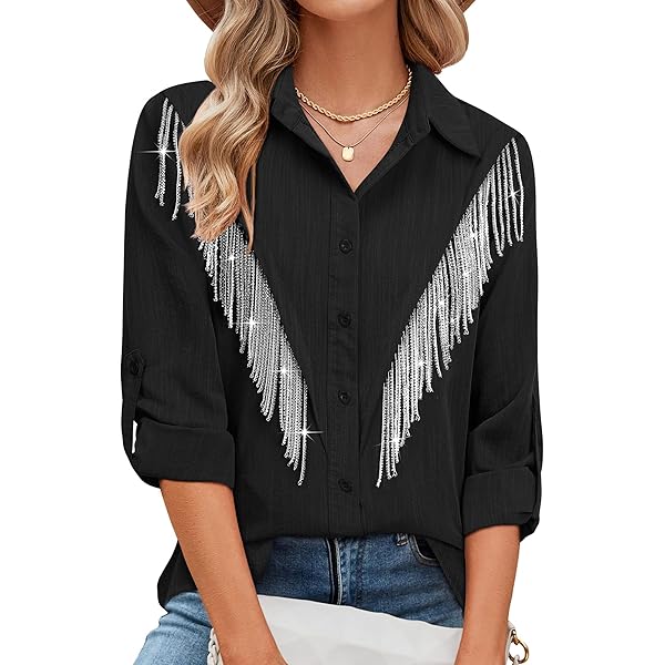 Verdusa Women's Short Sleeve Fringe Tops Tassel Trim Cowgirl