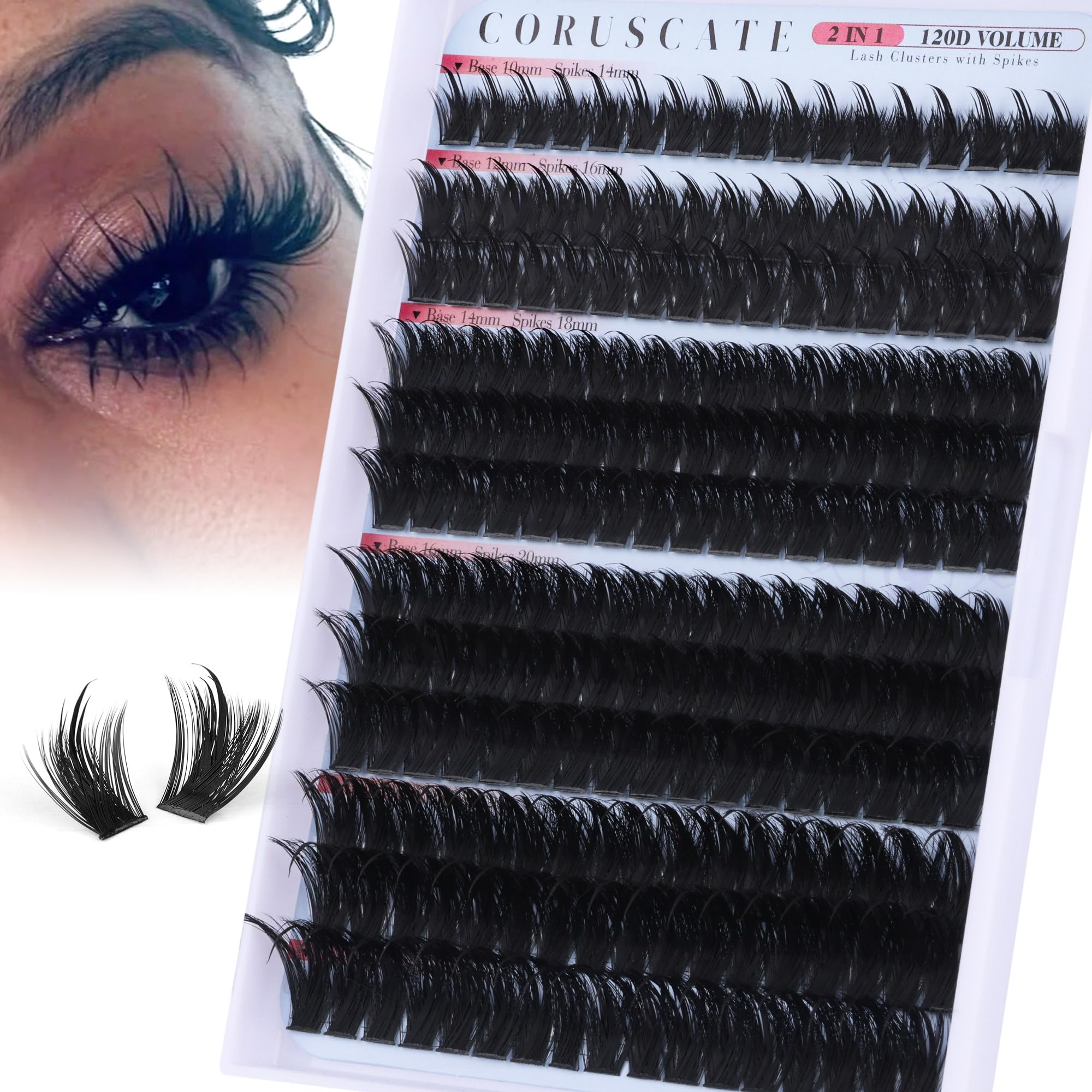 Photo 1 of CORUSCATE Spiky Lash Clusters 120D Volume Cluster Eyelash Extensions Mink Strip Lashes Mega Style 14-22mm Long Spikes Eyelashes Full Individual Lashes Clusters Salon Look Lash Extension