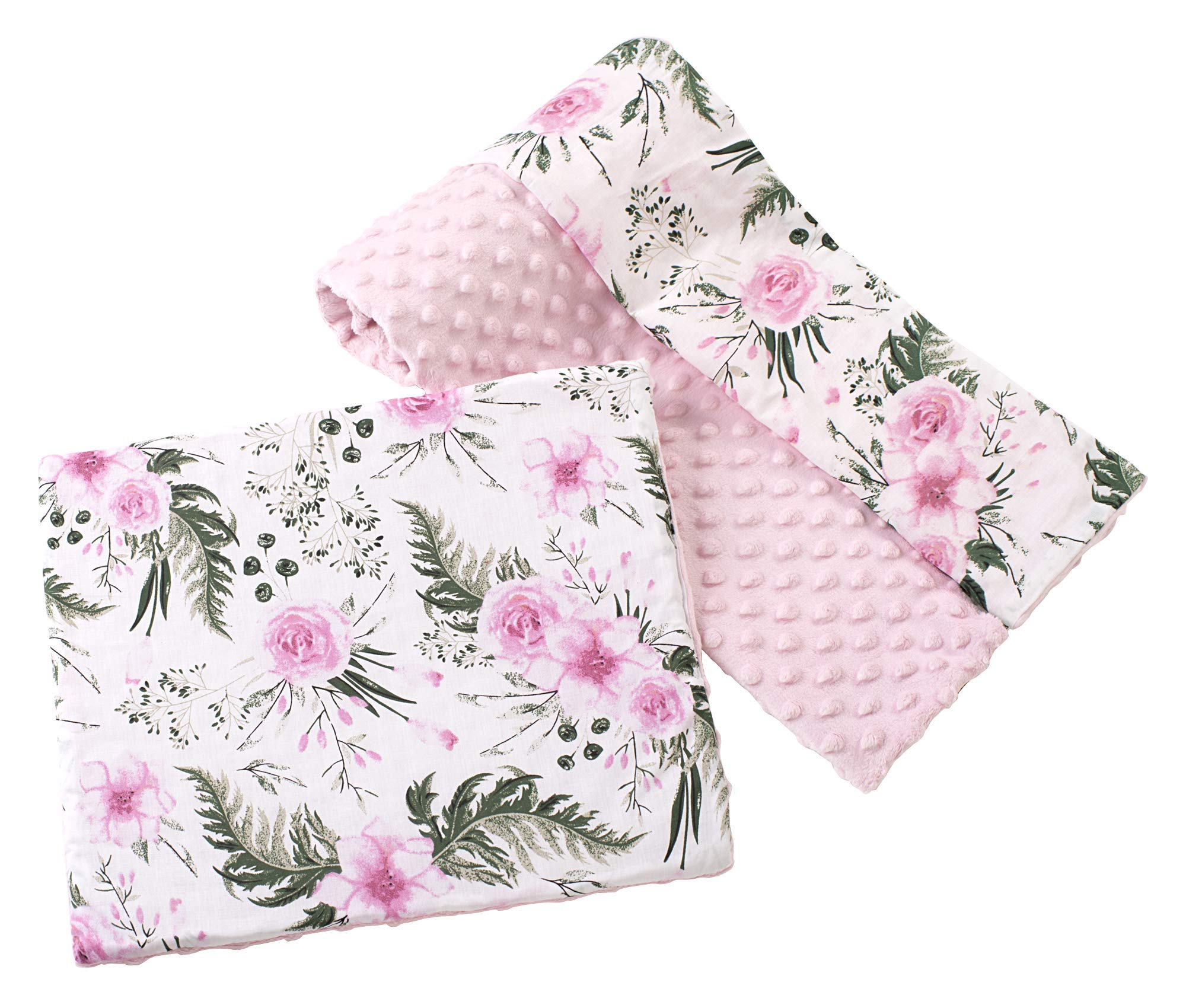 Medi Partners Baby Blanket with Pillow 100% cotton Plush Coverlet Children's Large Two-Sided 75x100 + 35x30cm Multifunctional for Bed Baby strollers (Flowers with pink Plush) — image 1