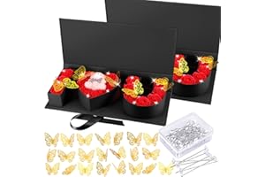 DERTE 2 Pcs I Love You Box Empty Fillable Flower Box Valentines Day Letter Shaped Box I Heart U Gift Box with 24 Gold Butterfly 50 Crystal Bouquet Pins for Valentines Wedding Mother's Day Party (Black)