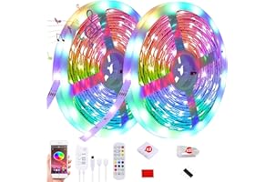 LED Strip Lights 32.8ft,Lxyoug Music Sync Color Changing 5050 RGB Led Lights for Bedroom,Built-in Mic,Led Lights with App Con
